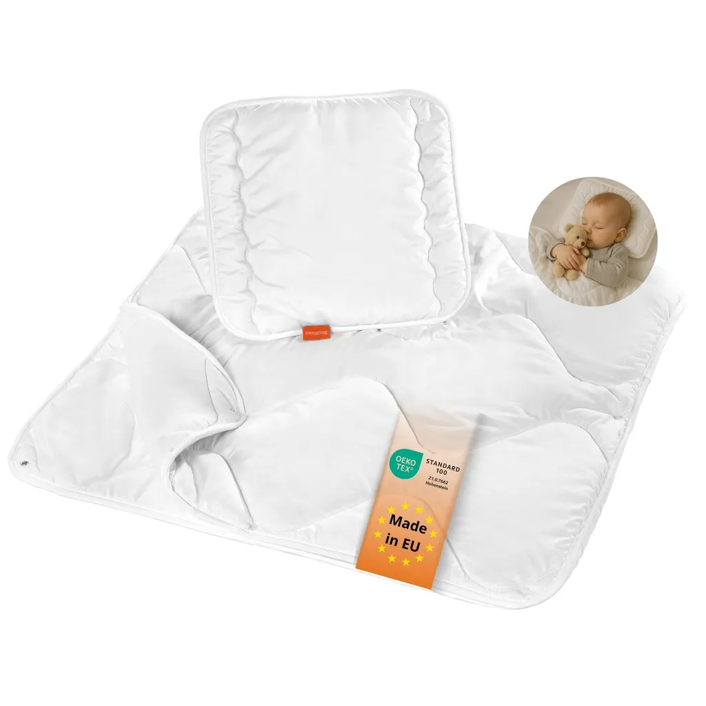 Couette bébé 80x80 cm et oreiller plat pour lit de nouveau-né blanc