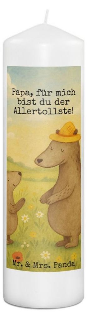 Mr. & Mrs. Panda Kerze Bären mit Hut Design 29 x 8 cm XL - Weiß - Geschenk, Muttertag, Vatertag, Wachskerze, Vater, Bedruckte, Papa, Blockkerze, ...