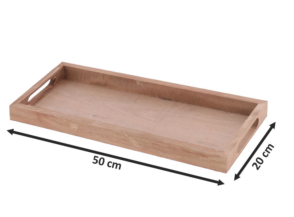 Set Di 2 Vassoi Decorativi In Legno Naturale - 50x20 Cm E 45x17 Cm - Rettangolari Con Maniglie, Per Candele E Composizioni