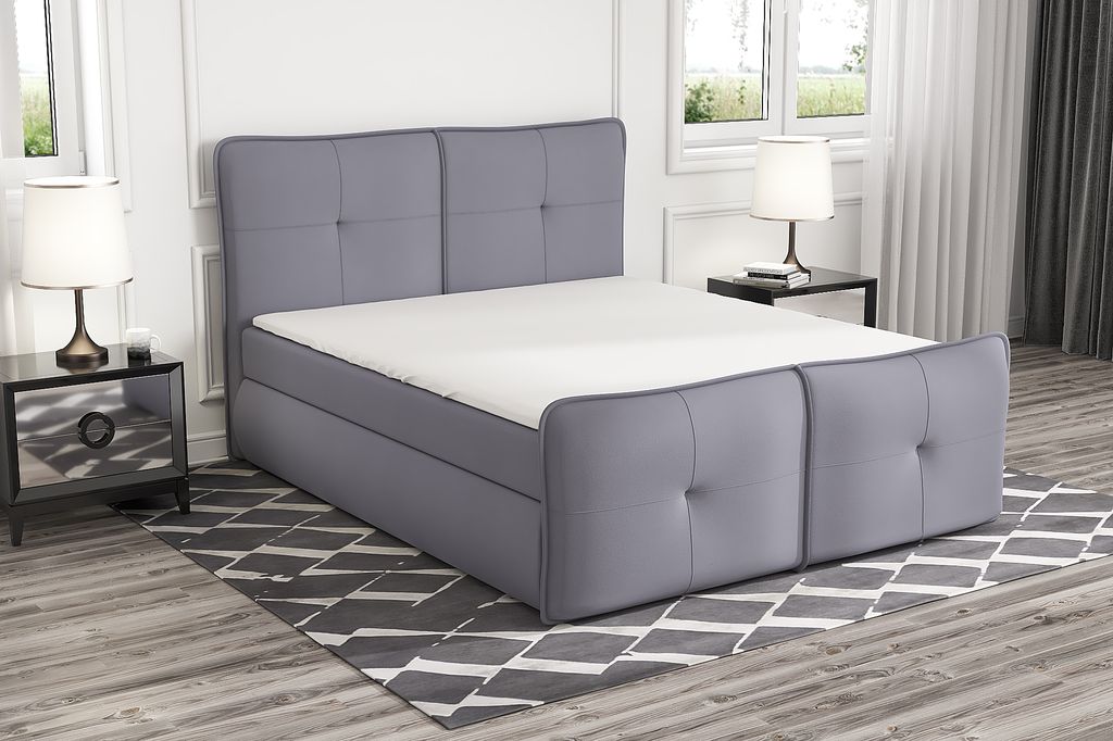 Boxspringbett HALL 140 x 200 mit 2 Bettkästen, Bonell-Matratze und Topper. Farbe: Grau