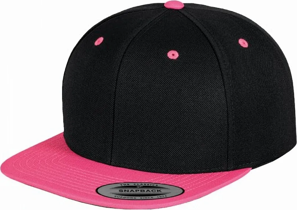 Pack Casquette Yupoong The Classic Noir et Rose Fluo Ajustable RW6728