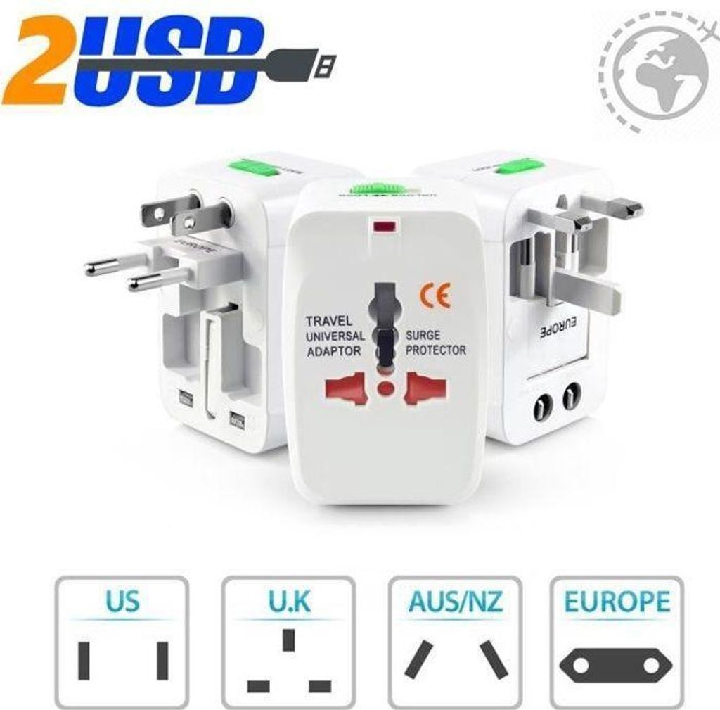 Reiseadapter mit 2 USB-Anschlüssen, universelles All-in-One-Wandladegerät, Multi-Ladegerät, kompatibel mit über 150 Ländern (EU, USA, Großbri...