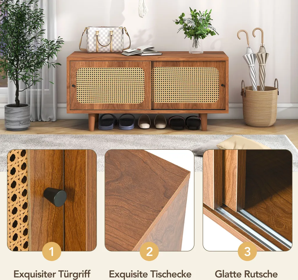 Panca Scarpiera Sweiko 2 Ante Rattan Noce | Organizer Scarpe 104cm - 5