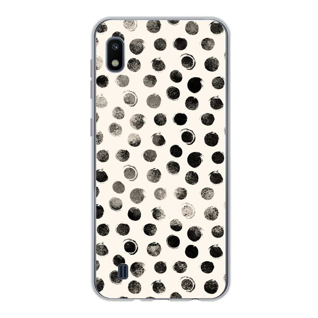 MuchoWow Handyhülle Schutzhülle Hülle für Samsung Galaxy A10 Polka dots - Schwarz - Weiß Silikon Softcase Handy Hülle - Schutzhülle