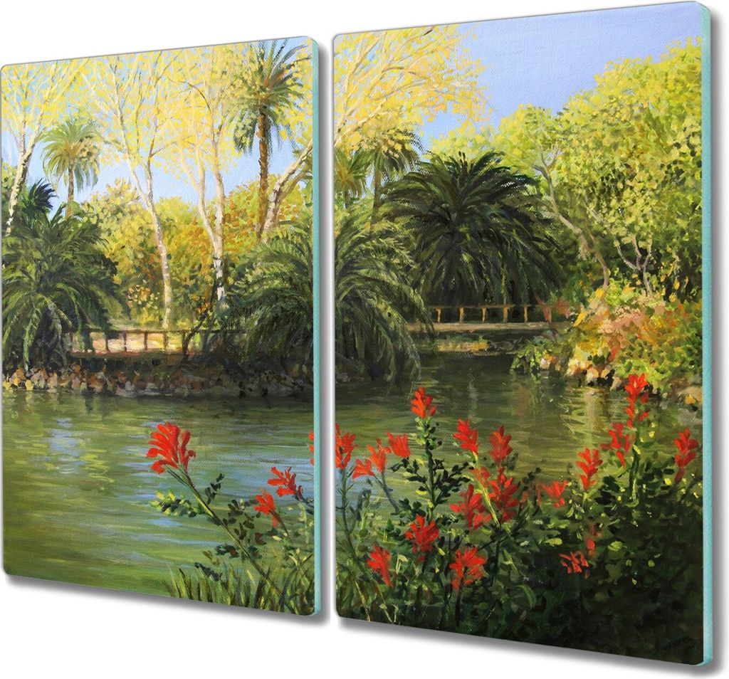 Coloray Hackbrett Herdabdeckplatte 2x30x52 cm Küchenbrett Kochplattenabdeckung Schneidebrett - Wald-Fluss-Brücke