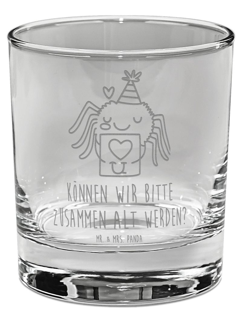 Mr. & Mrs. Panda Tumbler Spinne Agathe Brief - Transparent - Geschenk, Whiskey, Glas, Ich Liebe Dich, Heiratsantrag, Whiskyglas, Liebesbeweis, Scot...