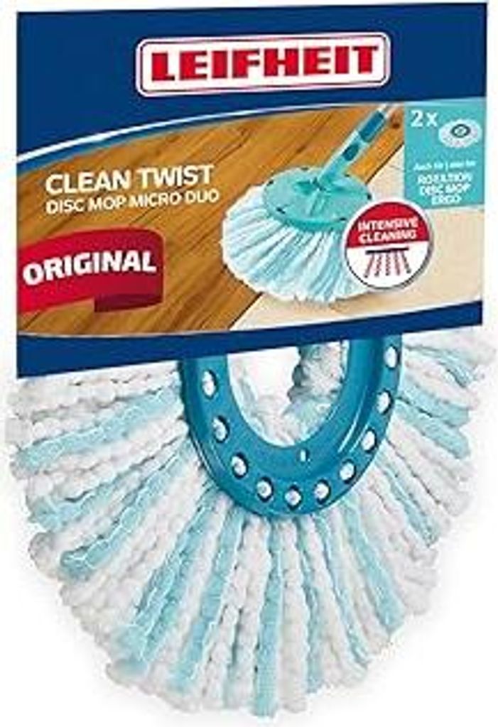 Leifheit 2er Set Ersatzkopf CLEAN Twist Disc Mop Micro Duo, für alle Bodenarten, ideale Schmutzaufnahme Dank 2-Faser-System, saugfähiger Microfas...