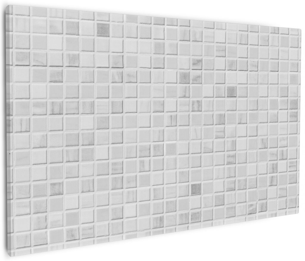 Wallario Premium Leinwandbild Fliesen im Bad weiß-grau in Größe 60 x 90 cm