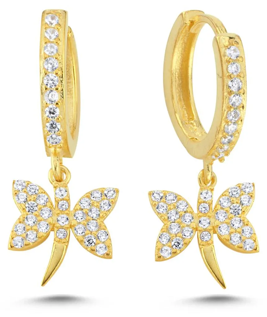 Boucles d'oreilles argent 925 libellule et zircon doré pour femme chic