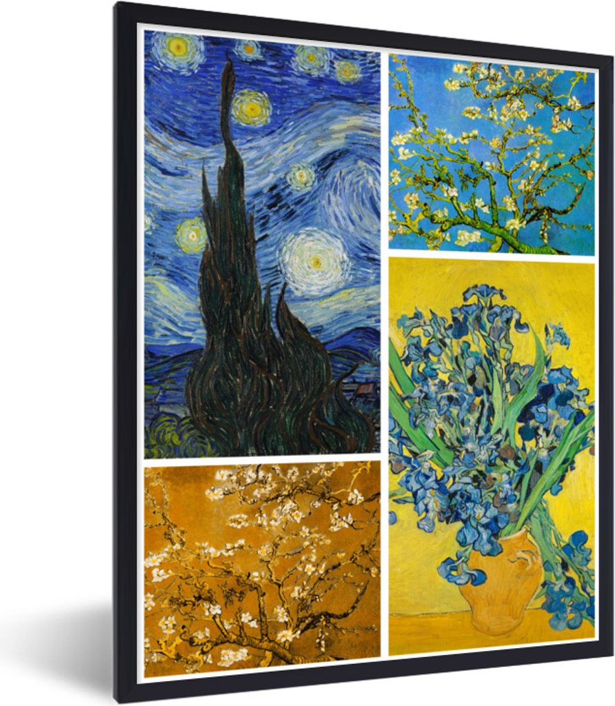 MuchoWow Gerahmtes Poster Collage - Van Gogh - Sternennacht 60x80 cm - Poster mit Schwarzem Bilderrahmen Wandposter Rahmen Foto Bilder - Premium ...