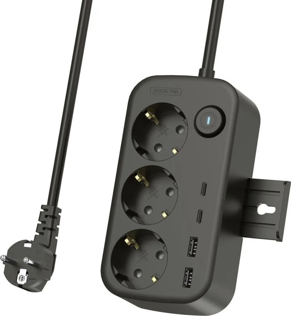 Bloc Multiprise USB-C et USB-A avec 3 Prises Terre et Rallonge 1,5m