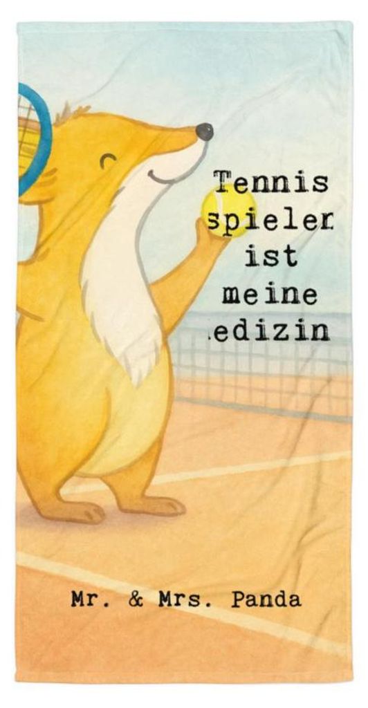 Mr. & Mrs. Panda Badehandtuch Fuchs Tennis spielen Design - Weiß - Geschenk, Strandtuch, Tennisclub, Duschtuch, Ballsportart, Tennisverein, Reiseh...