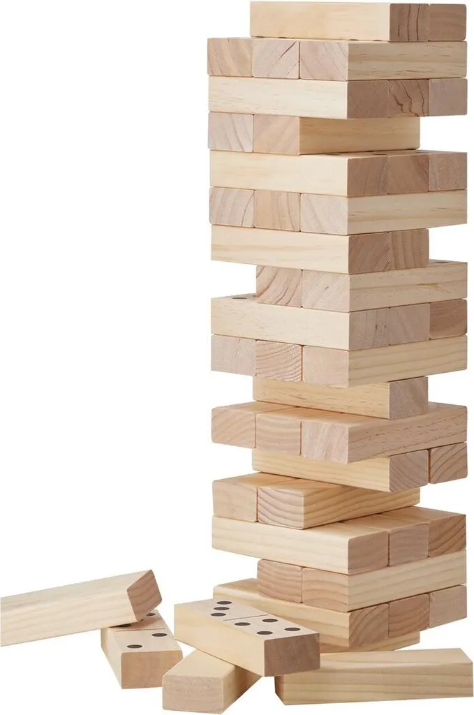 Jeu de construction tour à empiler en bois de pin, 54 blocs avec sac