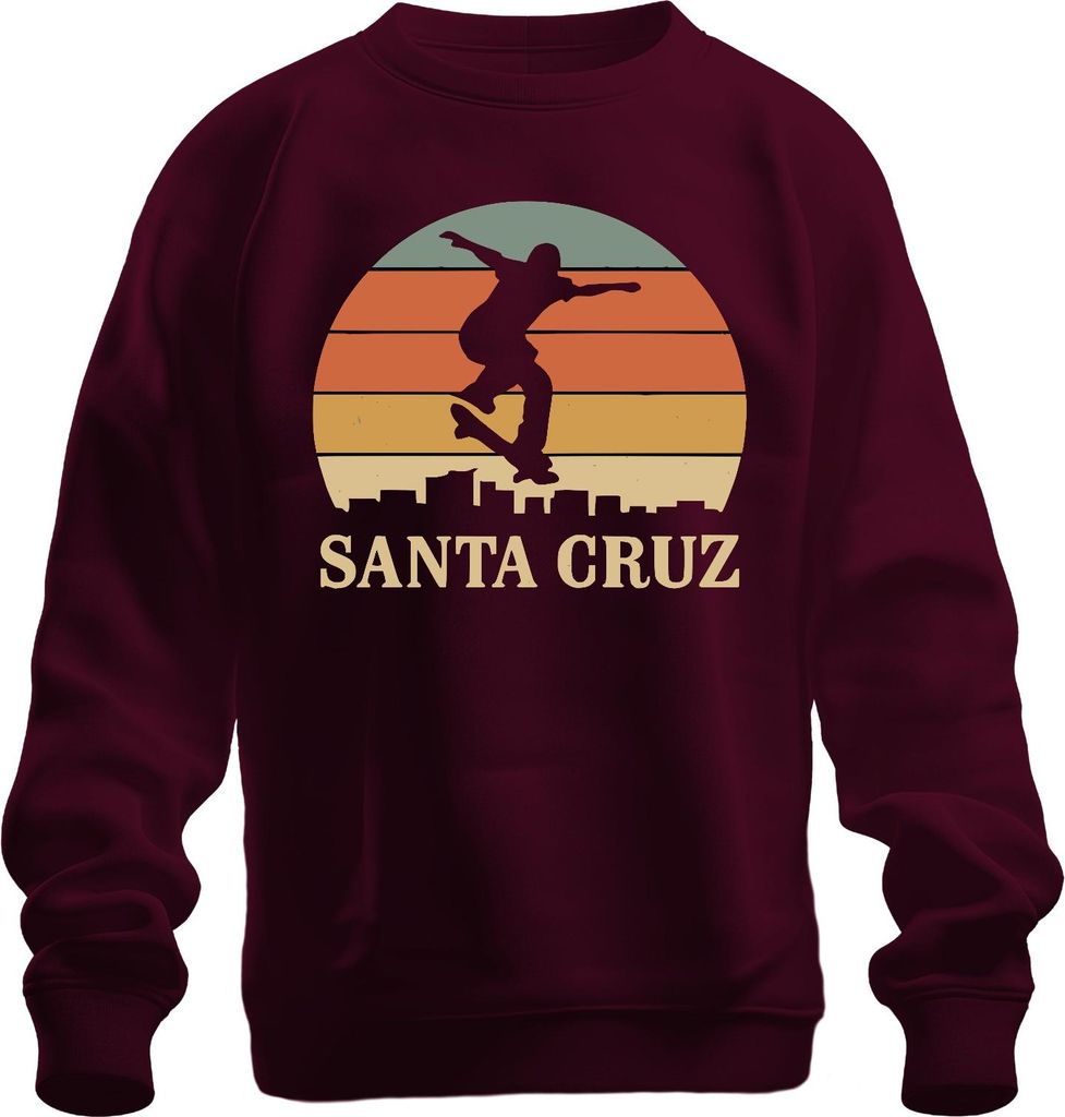 Santa Cruz Skateboard Skater Retro Sonnenuntergang Vintage Strand Uni Sweatshirt Pullover, Burgundy, M