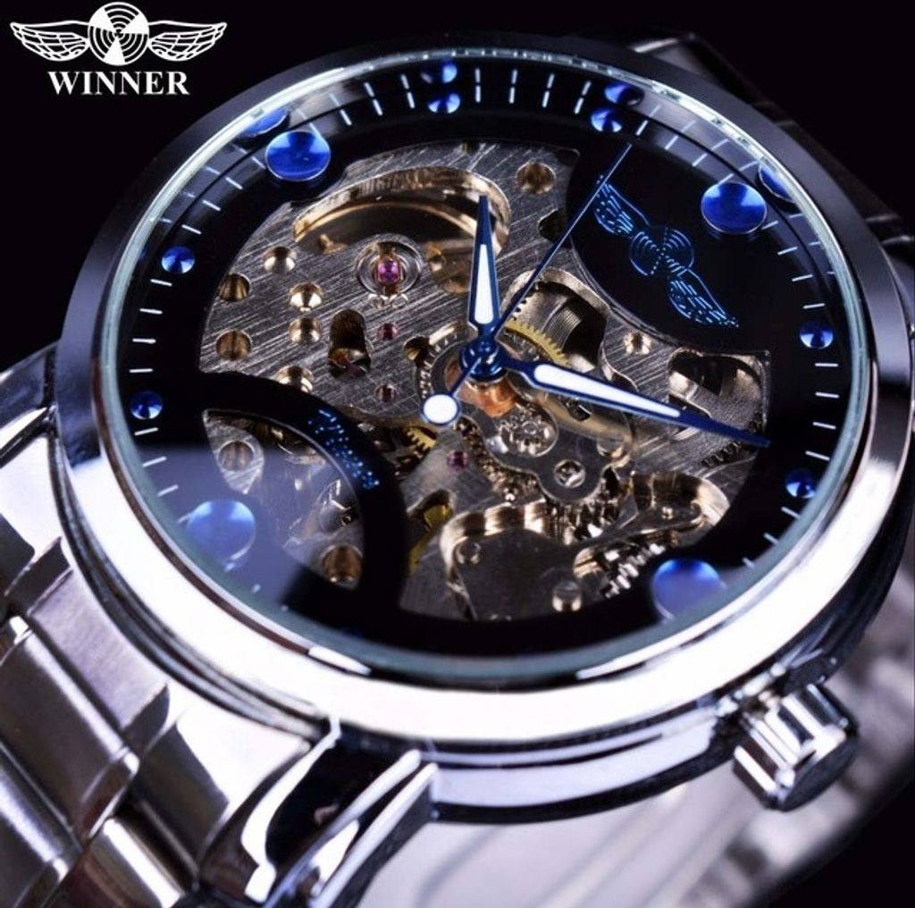 Herrenuhr Winner Sky - Elegante Schwarz/Blau Mechanik Uhr KP2600