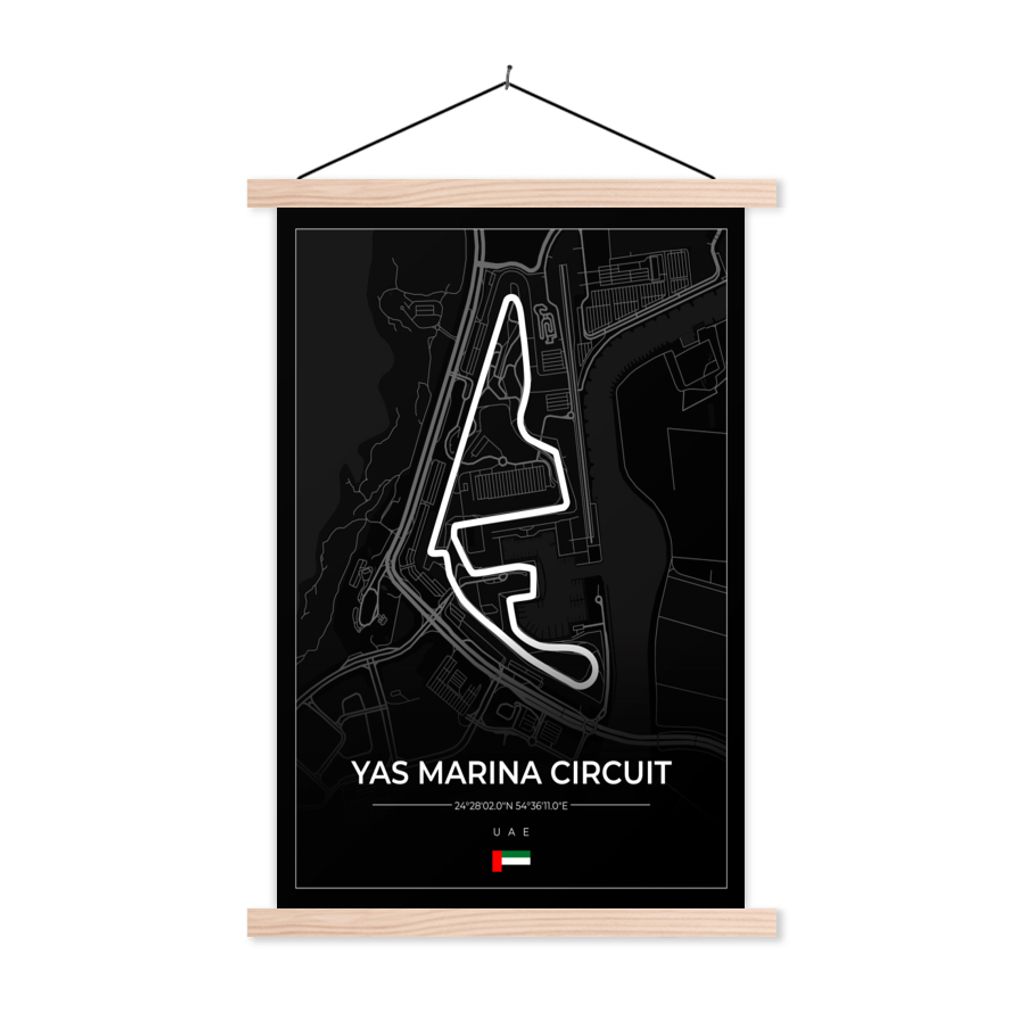 MuchoWow Textilposter Rennstrecke - Yas Marina Circuit - Rennstrecke - F1 - Abu Dhabi - Schwarz 60x90 cm mit holzfarbenen Rahmen - Textil