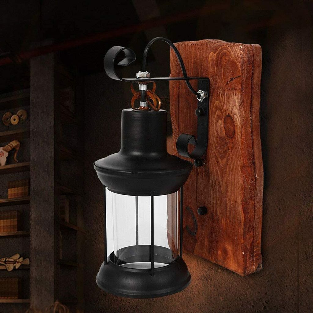 Retro Vintage Wandleuchte Holz Wandlampe Industrielampe Außen  Licht E27 DE 