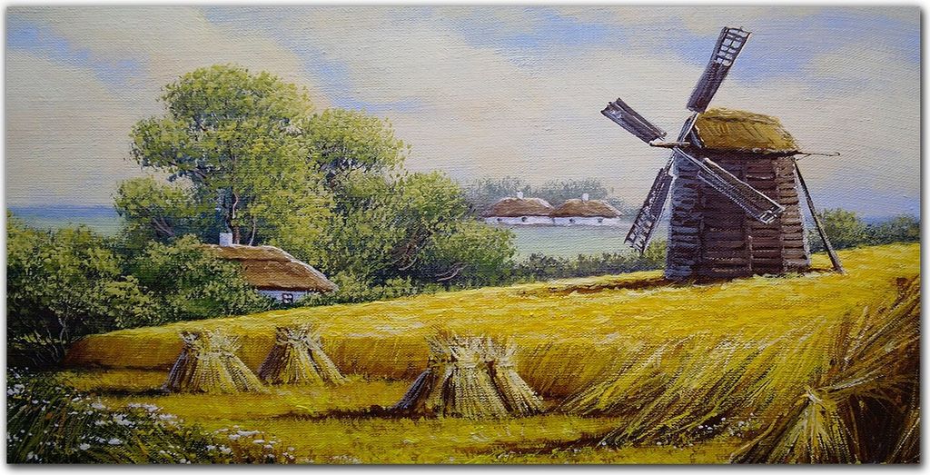 Coloray Bild aus Leinwand 120x60 Leinwand Dekoration - Gemälde Mühle Dorfhütte