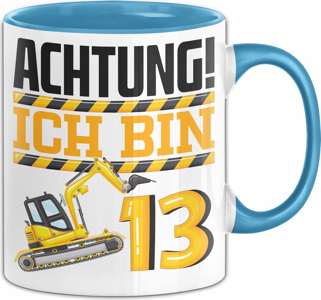 13. Geburtstag Geschenk Tasse Becher Jungs Baustelle Geburtstagsgeschenk Achtung Ich Bin 13 Teenager (Blau)