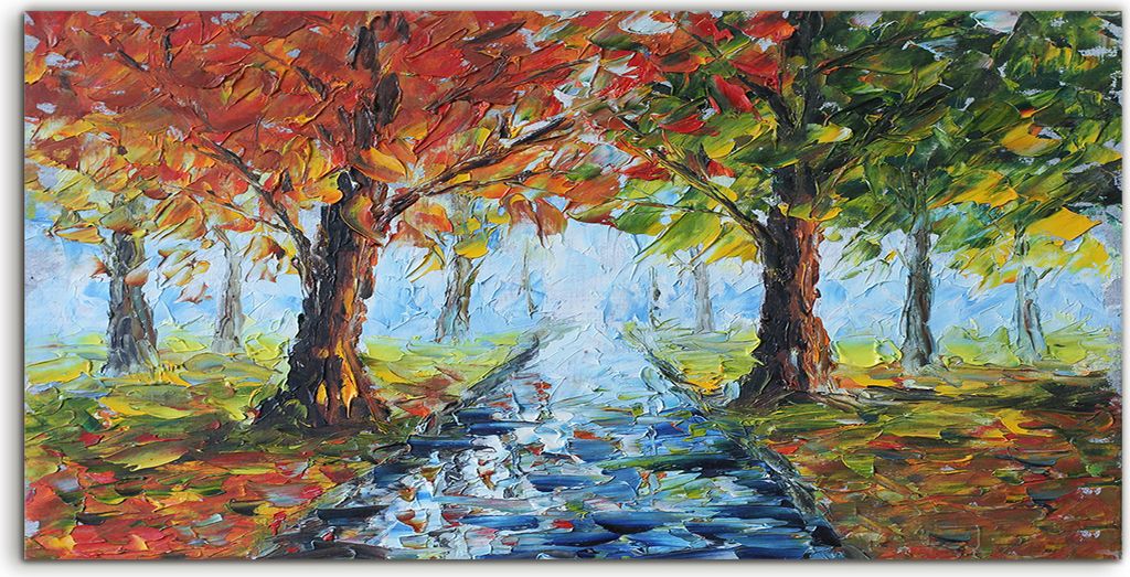 Coloray Canvas 120x60 Wandbild Leinwand Bilder Landschaft Regen in Herbstpark Malerei