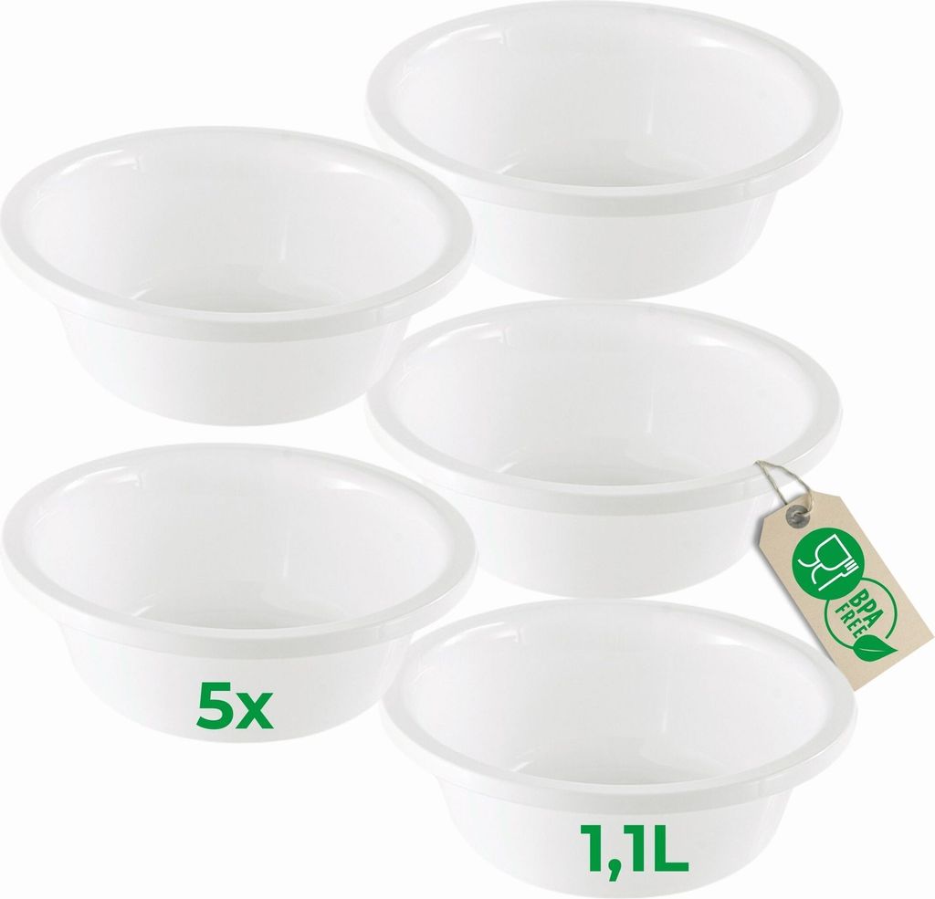 Novaliv 5x Spülschüssel Rund 1,1L, D20 cm, Weiß, BPA-frei & Spülmaschinenfest – Ideal für Küche und Camping, kleine Rundschüssel, Plastiks...