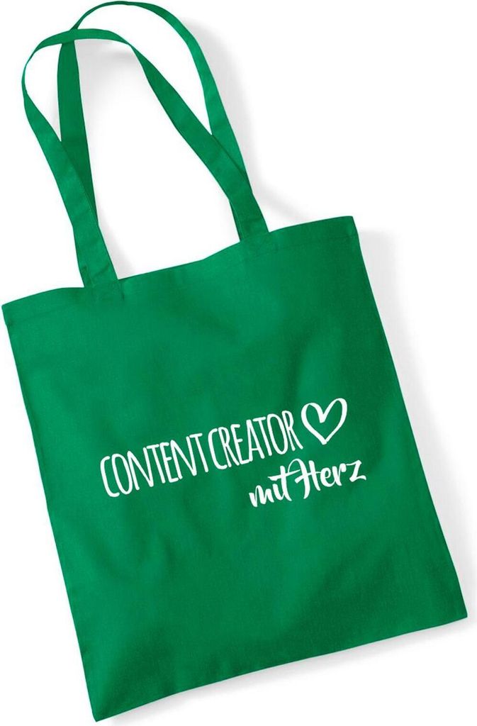 Huuraa Jutebeutel Content Creator mit Herz 10 Liter Kelly Green Baumwolle Tasche Geschenkidee
