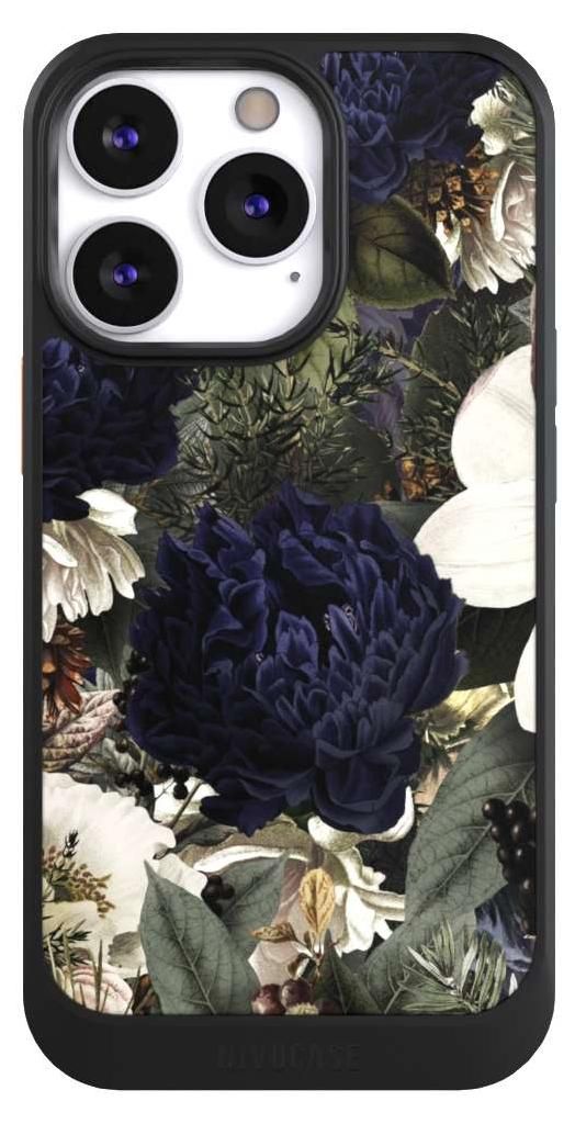 NIVOCASE Hülle für Apple iPhone 13 Pro Handyhülle NIVOcore Case Schwarz Blumen Utart Vintage