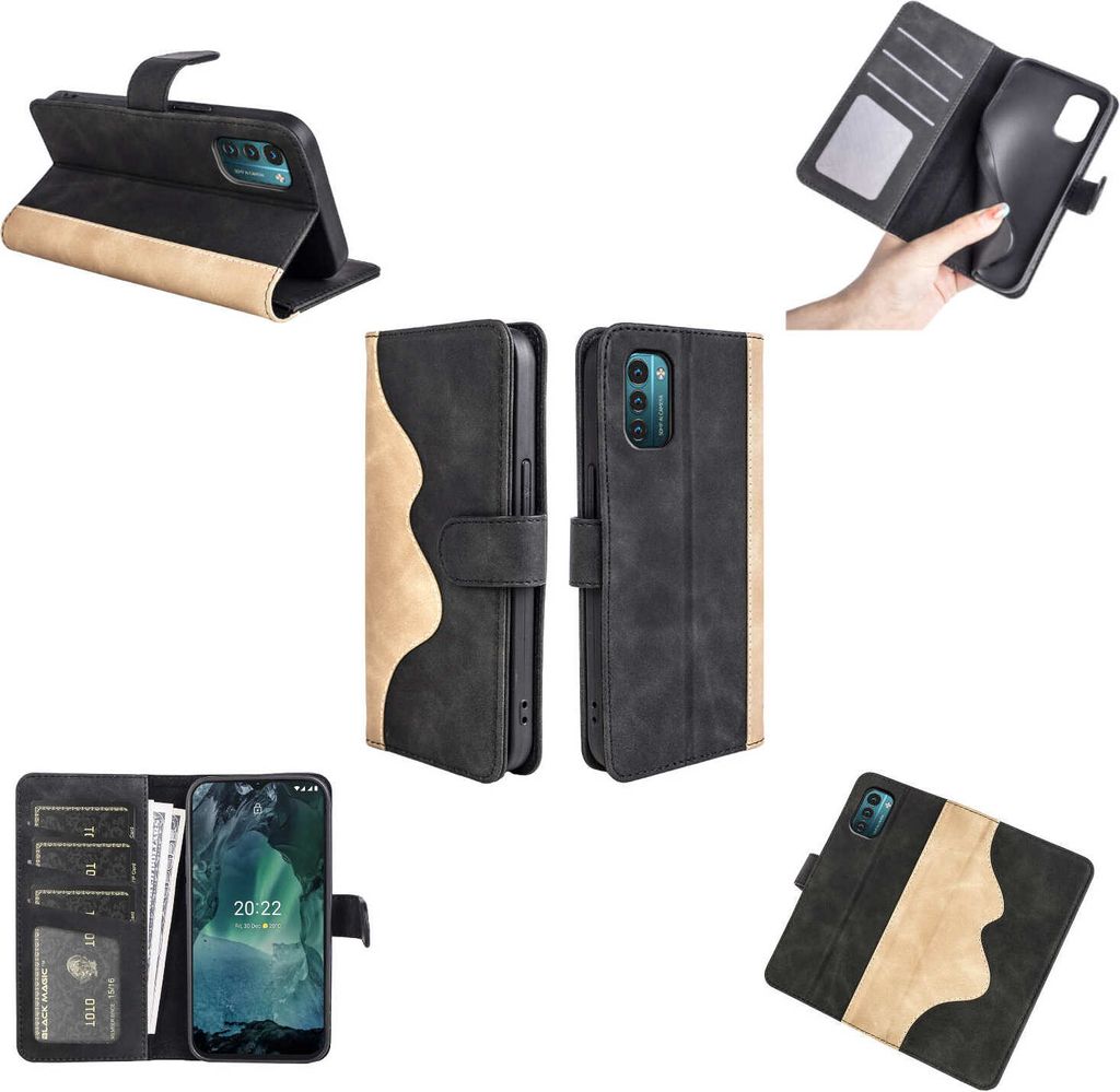 Für Nokia G21 / G11 Design Handy Tasche Schwarz Etuis Kunst-Leder Hülle Cover Case