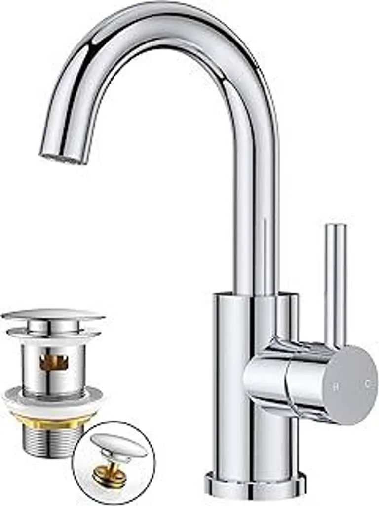 Rubinetto Bagno Alto FORIOUS Acciaio Inox: Miscelatore 360° con Scarico