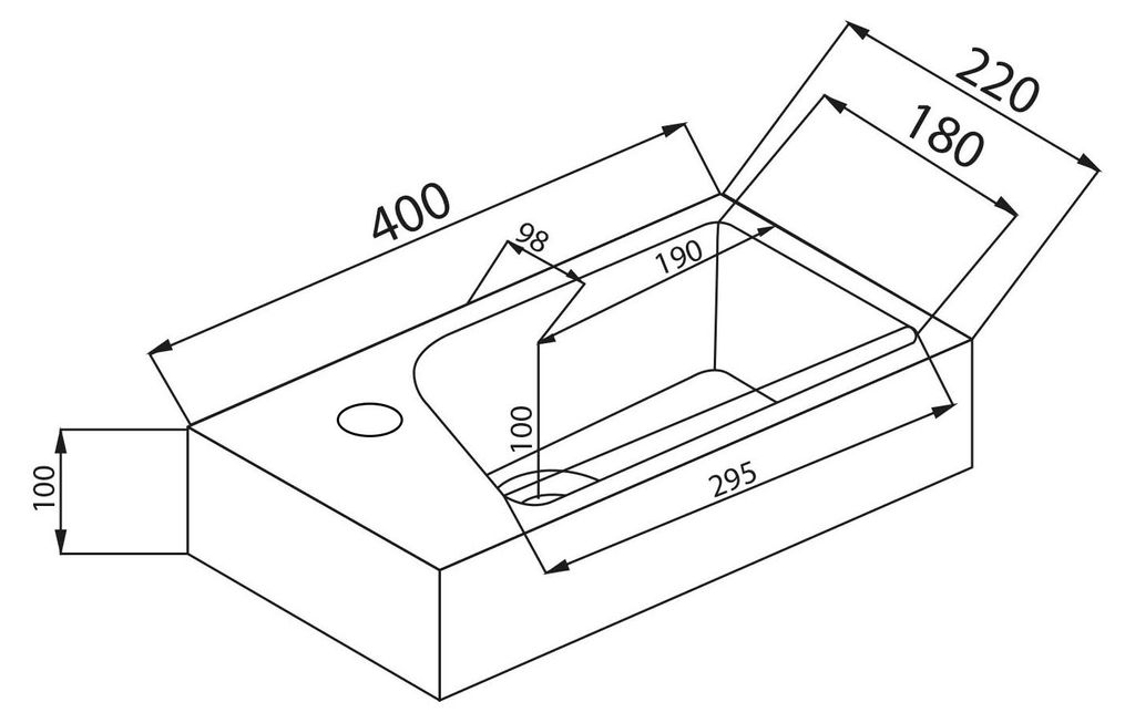 Gäste WC Waschbecken SOHO aus Mineralguss für Wandmontage oder als Aufsatzwaschbecken mit Hahnloch, Ausführung:Hahnloch Rechts