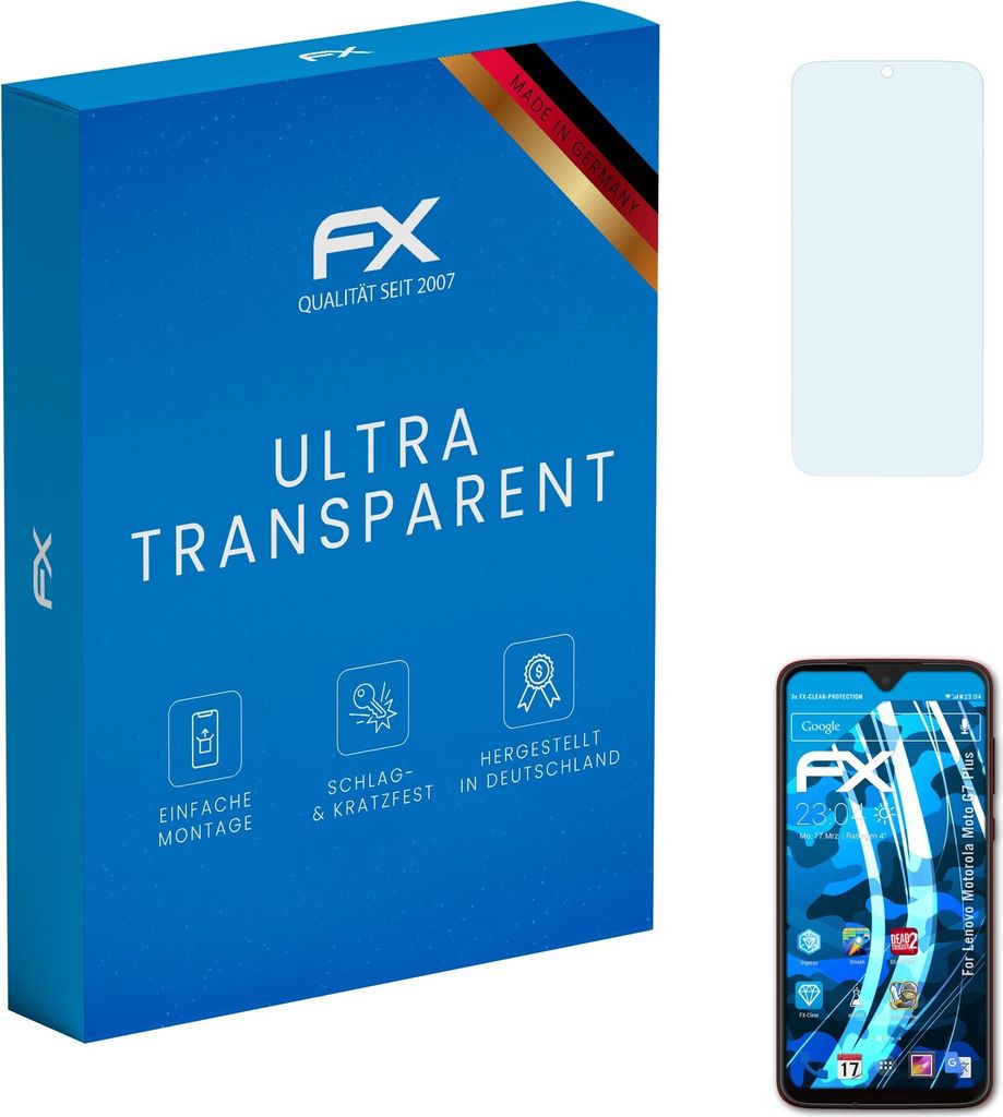 atFoliX FX-Clear 3x Schutzfolie kompatibel mit Lenovo Motorola Moto G7 Plus Displayschutzfolie
