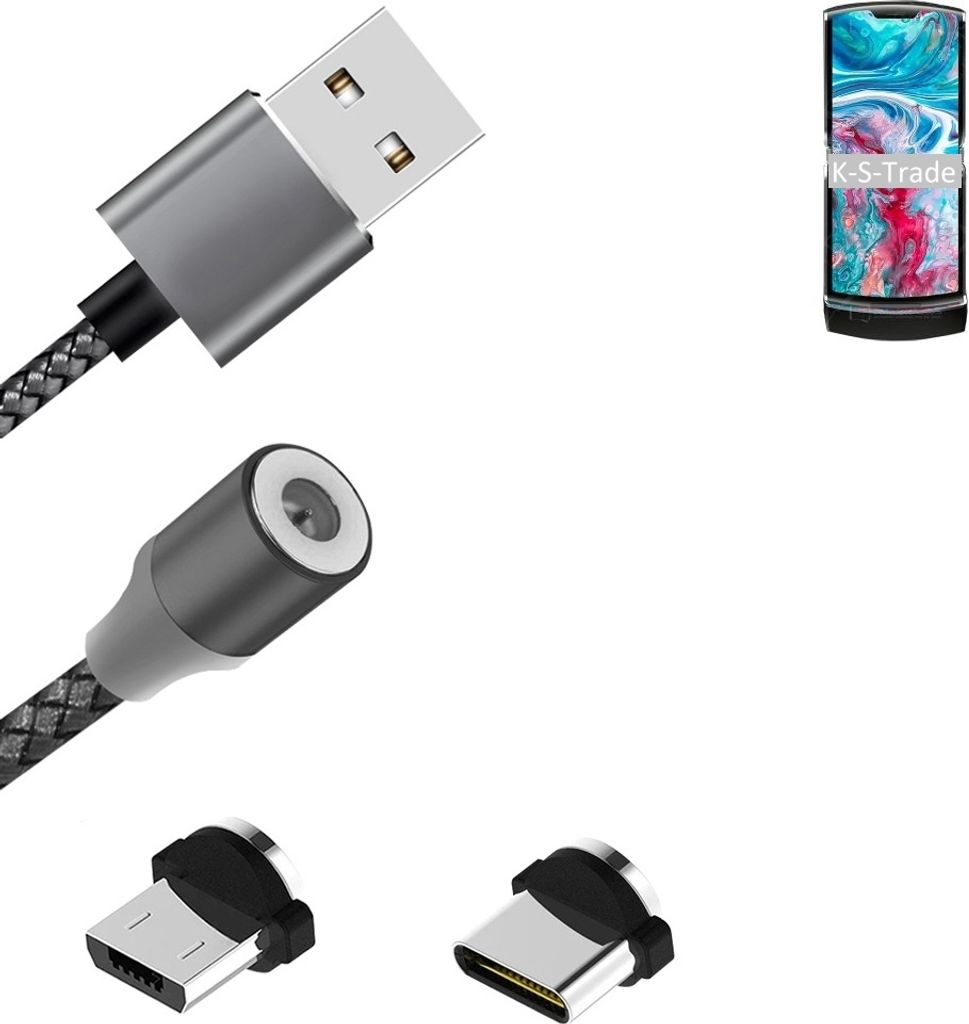 K-S-Trade Hochwertiges Magnet-Lade-kabel Sync-Kabel Daten-Kabel für Motorola Razr 2019 mit USB-Typ-C-Anschluss und Micro-USB-Anschluss 2A bis zu