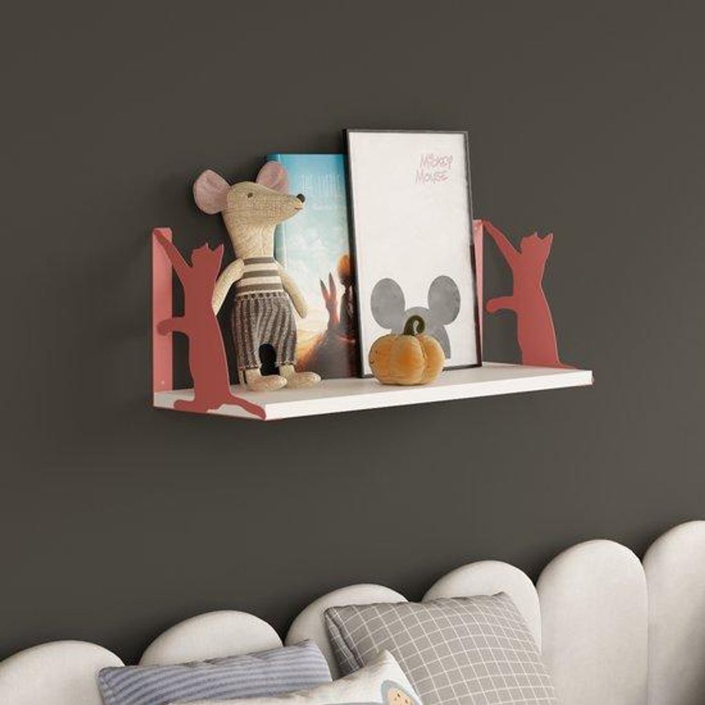 Wandregal Kinderzimmer Katzen-Design Holz 60 cm Rosa/Weiß