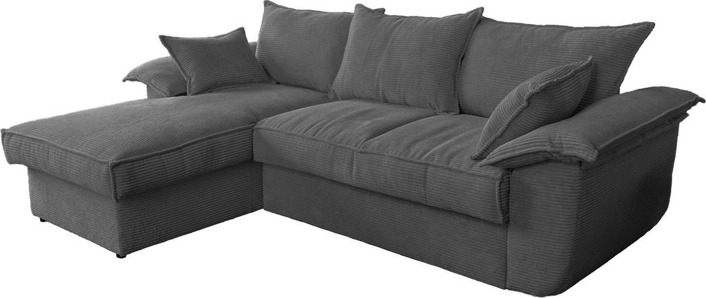 KAWOLA Sofa DAMETO Ecksofa Bettsofa Schlafsofa mit Stauraum Cord grau Recamiere links