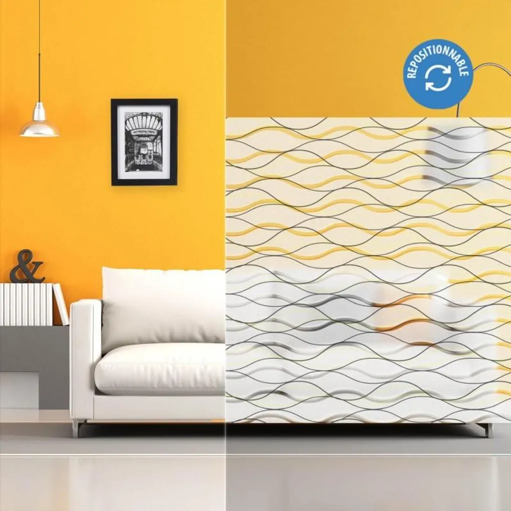 Film vitrage dépoli effet vagues et liserets pour fenêtre - 120 x 250 cm