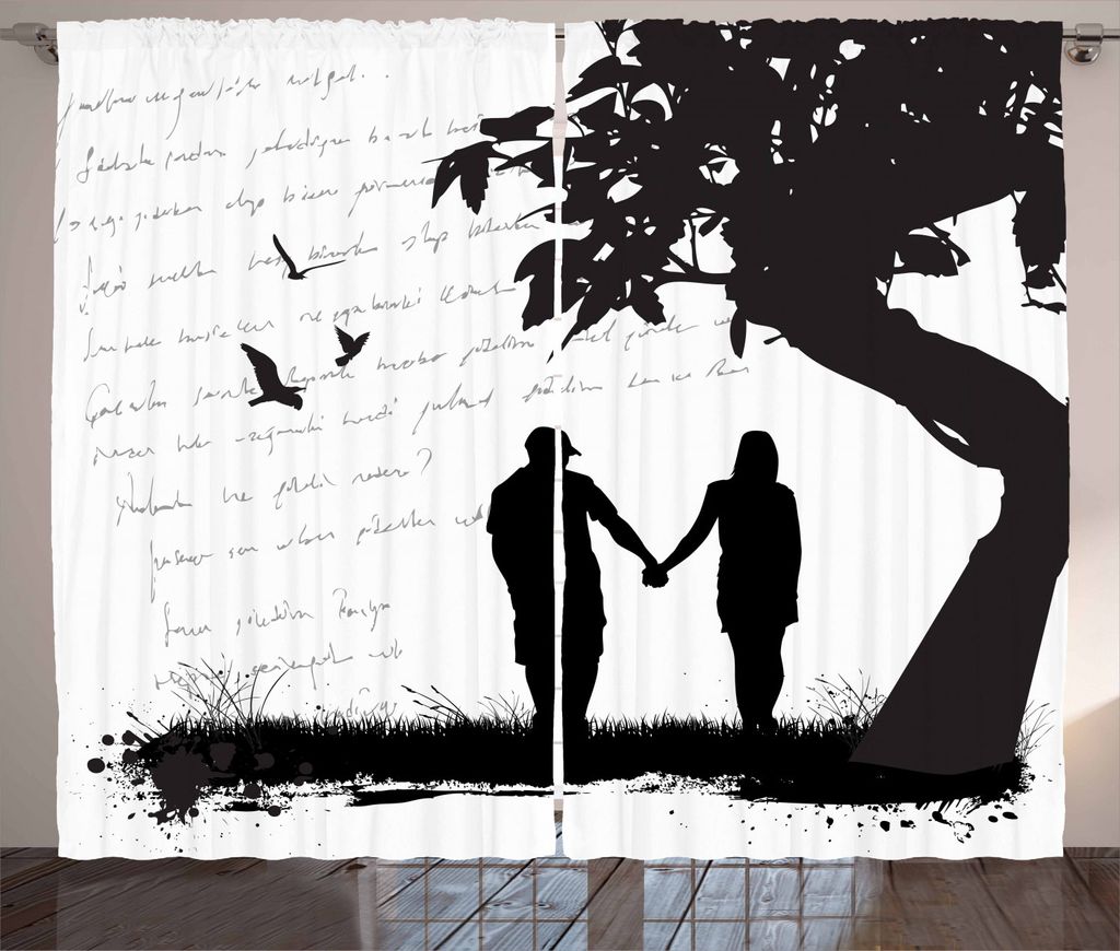 ABAKUHAUS Freundin Rustikaler Vorhang, Paar Händchen haltend, Wohnzimmer Universalband Gardinen mit Schlaufen und Haken, 280 x 225 cm, Weiß Schwa...