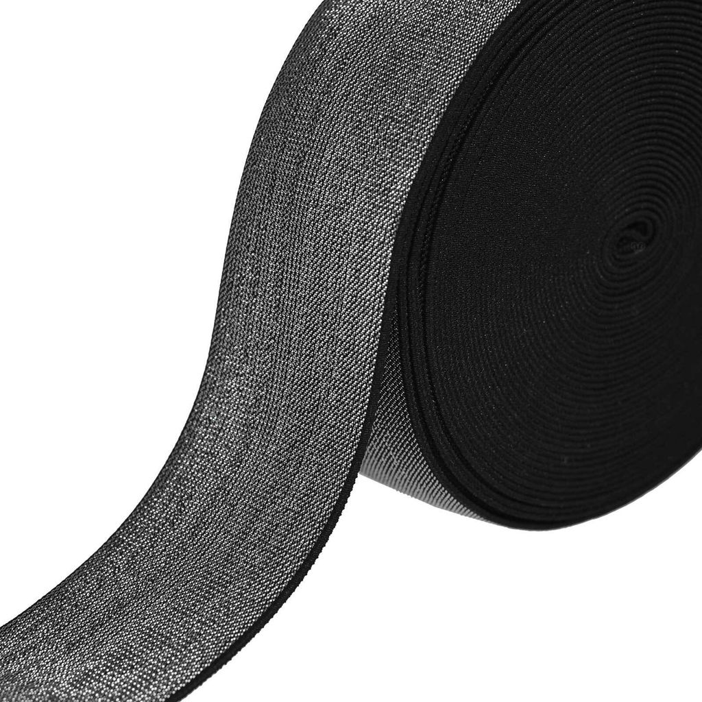 10m edles Glitzer-Gummiband elastisches Glitzerband Gummilitze Flachstrickgummi Variantenwahl, Größe:50mm, Farbe:silber-schwarz