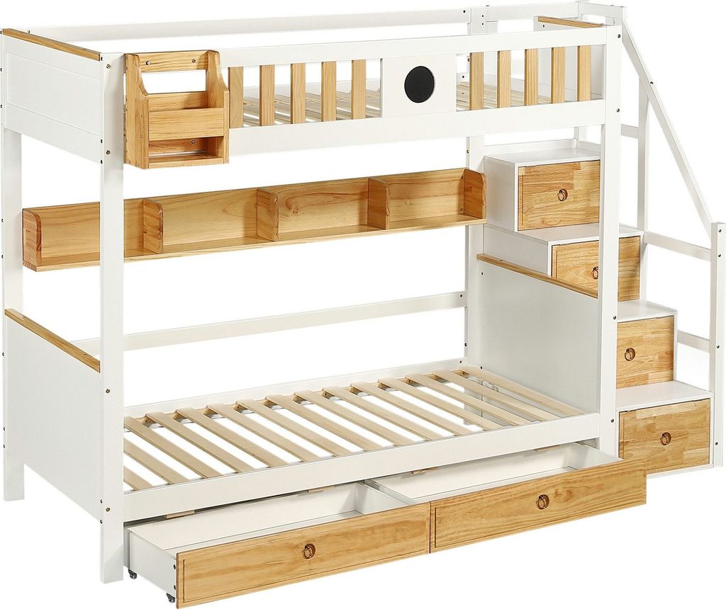 Etagenbett 90x200cm Kinderbett (Ohne Matratze) mit Treppe Produktbild 8