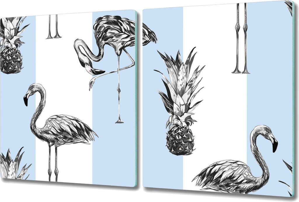 Glas-Herdabdeckplatte Glaskeramikkochfeld-Abdeckung Spritzschutz - 2x 40x52 cm - Flamingo Streifen