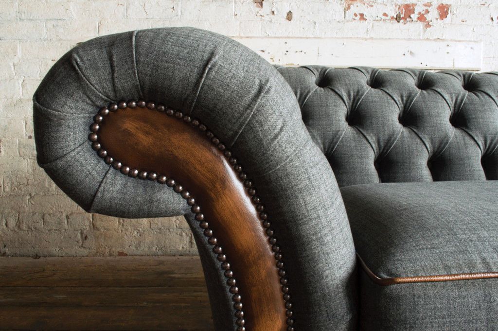 Chesterfield Design Luxus Polster Sofa Couch Sitz Garnitur Leder Textil Neu #198