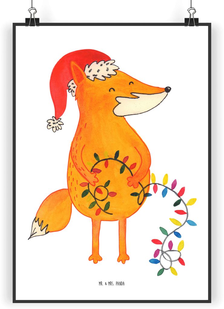 Mr. & Mrs. Panda Bild Fuchs Weihnachten DIN A5 - Weiß - Geschenk, Plakat, Wandbild, Weihnachtsmann, wanddeko, Nikolaus, Heiligabend, drucke, Winte...