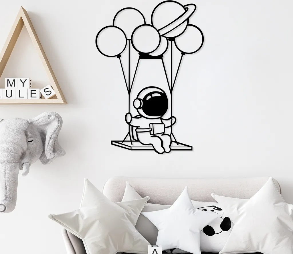 Tableau Métal Noir Astronaut 1 Déco Murale Design Moderne 44 x 70 cm