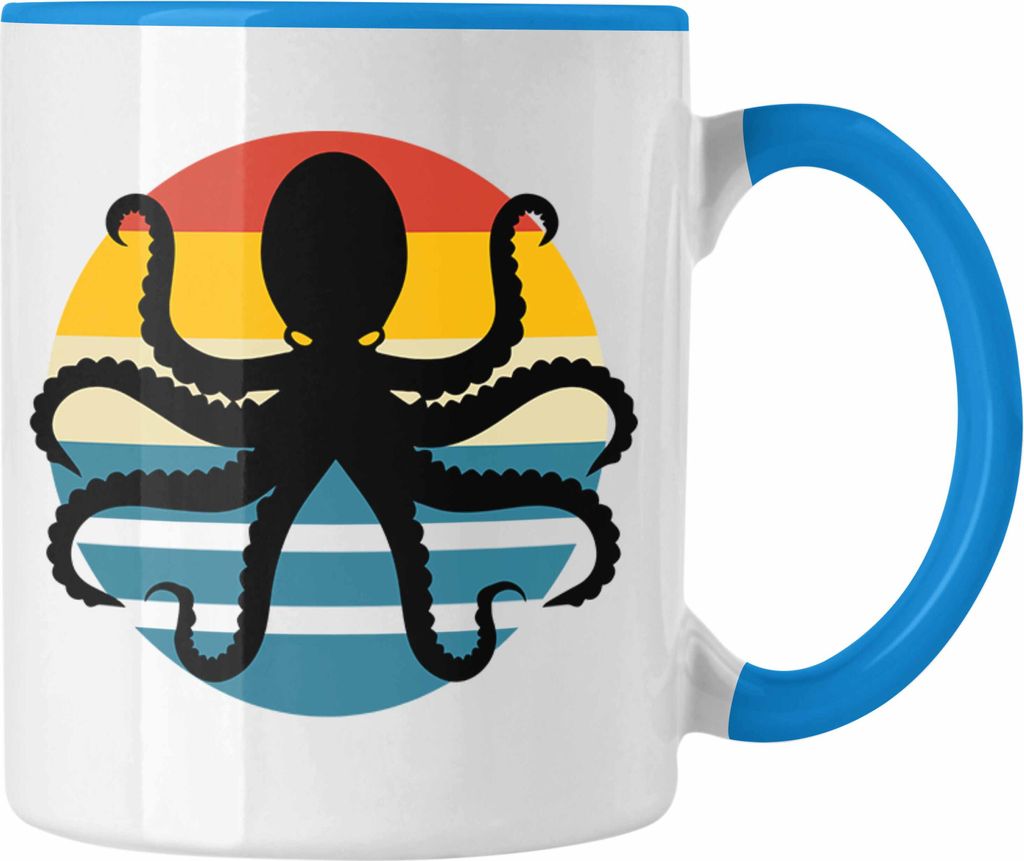 Trendation - Oktopus Tintenfisch Tasse Geschenk Lustiger Grafik Oktopus Geschenkidee Geburtstag (Blau)