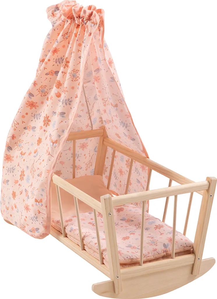 Lit de poupée en bois blanc avec ciel de lit et literie mini quilt howa