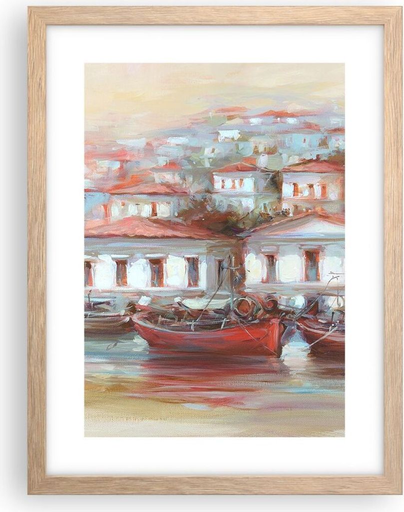 Gerahmtes Poster - Rahmen in heller Eiche - Bild Segelboot Hafen - 30x40 cm - Wand Bild - Wanddeko - Wandbilder - Kunstposter - Wandposter - Bilder...