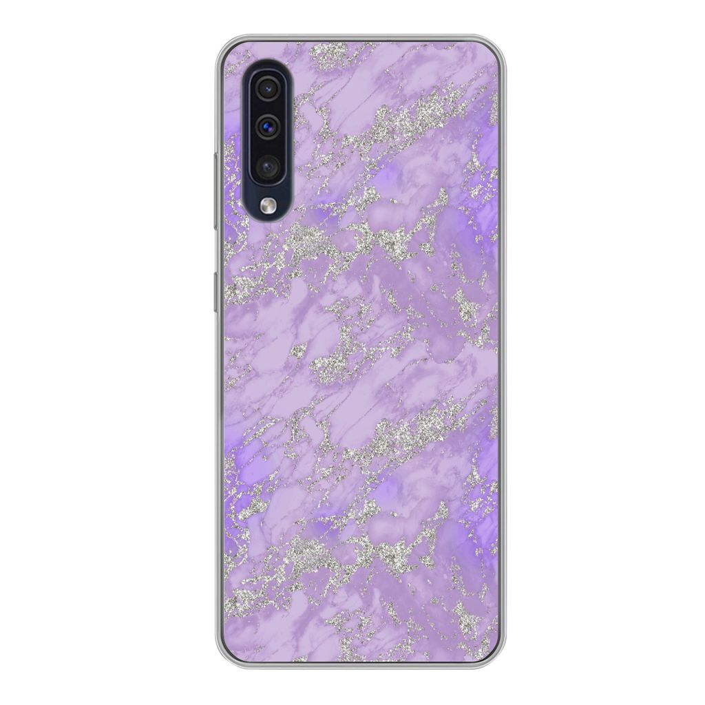 MuchoWow Handyhülle Schutzhülle Hülle für Samsung Galaxy A50 Marmor - Lila - Muster Silikon Softcase Handy Hülle - Mobiltelefonhülle