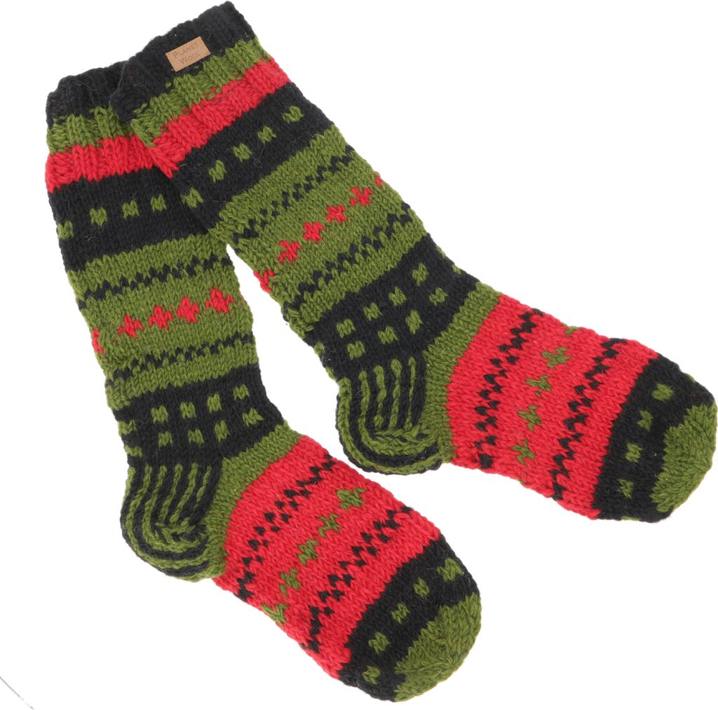 Handgestrickte Schafwollsocken, Nepal Socken - Grün, Uni, Wolle, Größe: M(37-39)