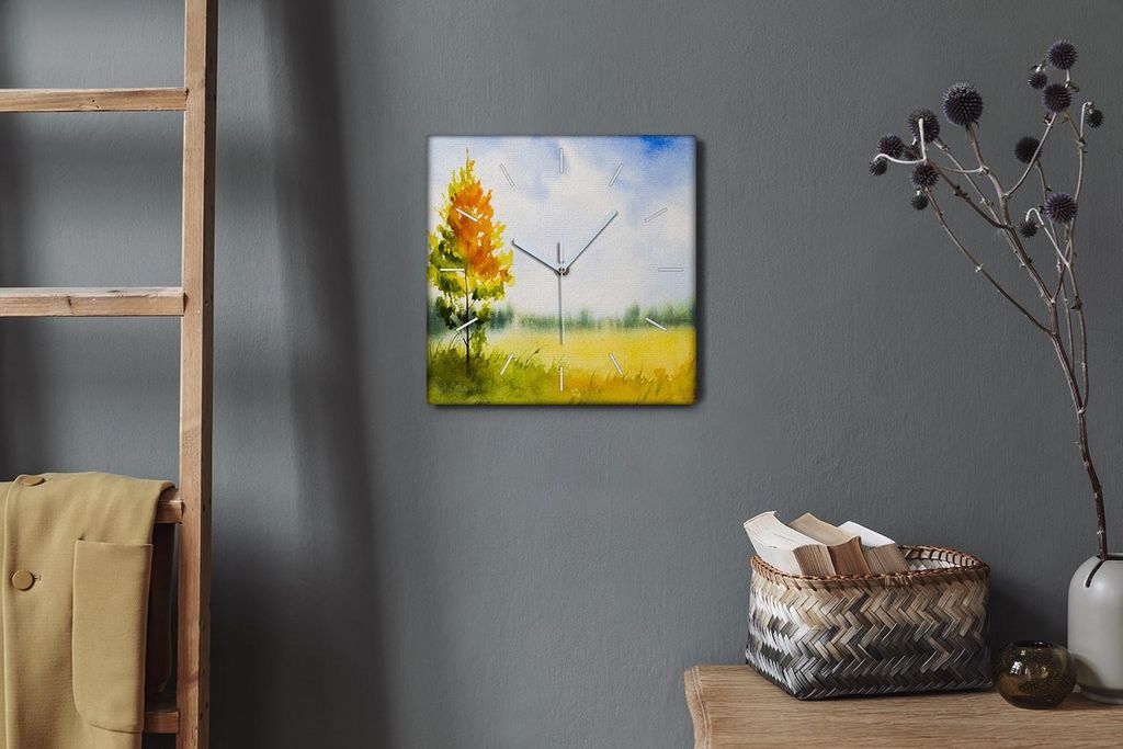 Coloray Hodiny Unikátní 30x30 cm Tiché hodiny Pro obývací pokoj a kuchyň Nástěnné hodiny Plátno Bílé ručičky hodin - Stromová obloha