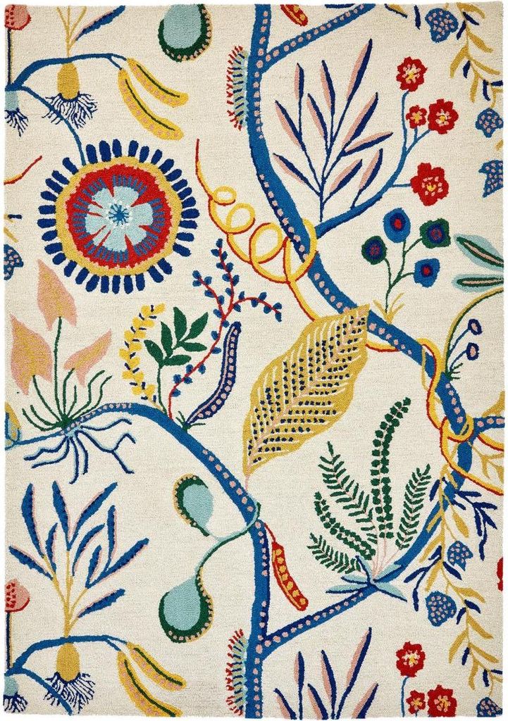 Handgefertigter Wohn- und Schlafzimmerteppich aus Wolle mit Blumenmuster SAVAGE