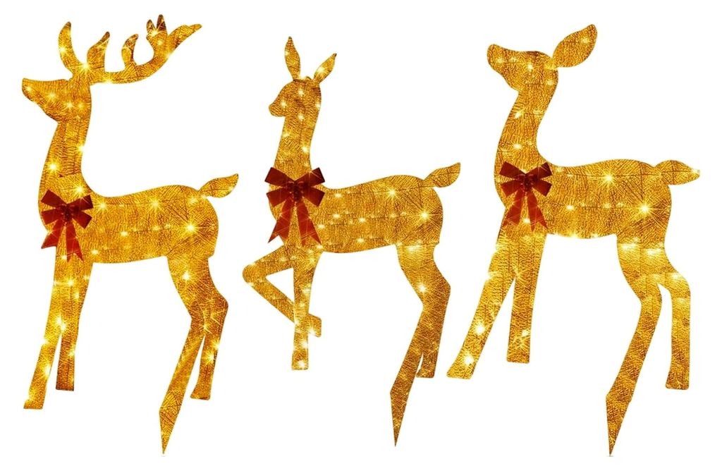 Outdoor Weihnachtsrentier - 3 Teile 2D Acryl Beleuchtet - Saisonale Dekoration für Garten und Terrasse